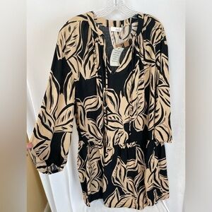 ADL palm print black and tan 3/4 elastic sleeve oversized tier NWT size XXL
